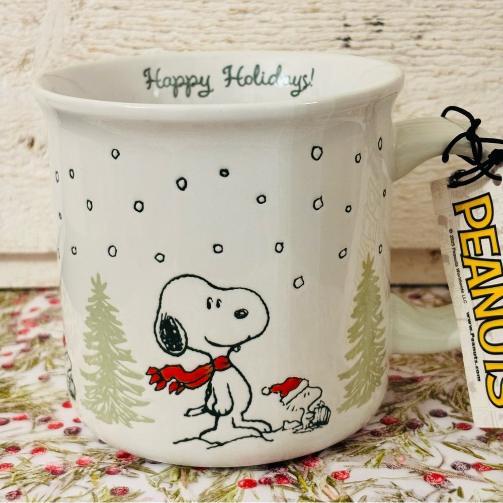 Peanuts SNOOPY Woodstock “HAPPY HOLIDAYS!” 21oz Stoneware Winter Coffee Mug NEW - Picture 8 of 12